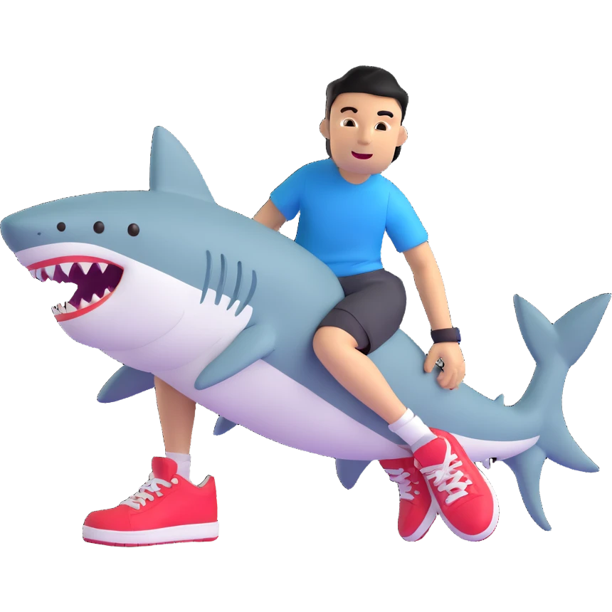sports person in sneakers with a shark head emoji
