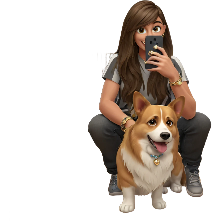 selfie with dog and jewelry emoji