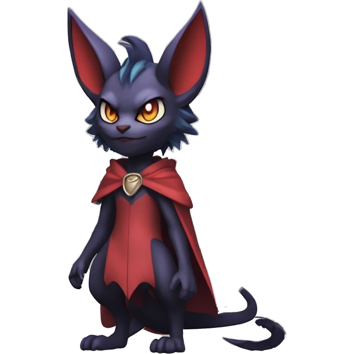  Anthro Kawaii Edgy Cool Vampiric Demonic Beautiful Noivern-Nargacuga-Litten with big Bat Ears and wearing a cape and collar full body emoji