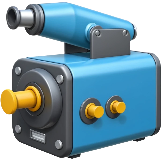 Crea un emoji de una maquina que sea un molino picador de plastico. Debe tener un agujero en la parte de arriba y abajo un hueco por donde saldra el plastico molido emoji