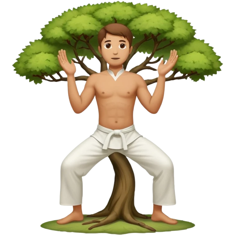 pratiquant de qi gong en position de l'arbre, en tenue noire ou blanche emoji