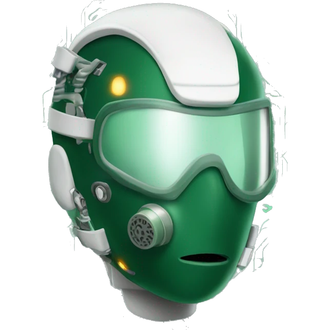 Dark green Mohawk female cyborg head with white respirator mask and circuits emoji