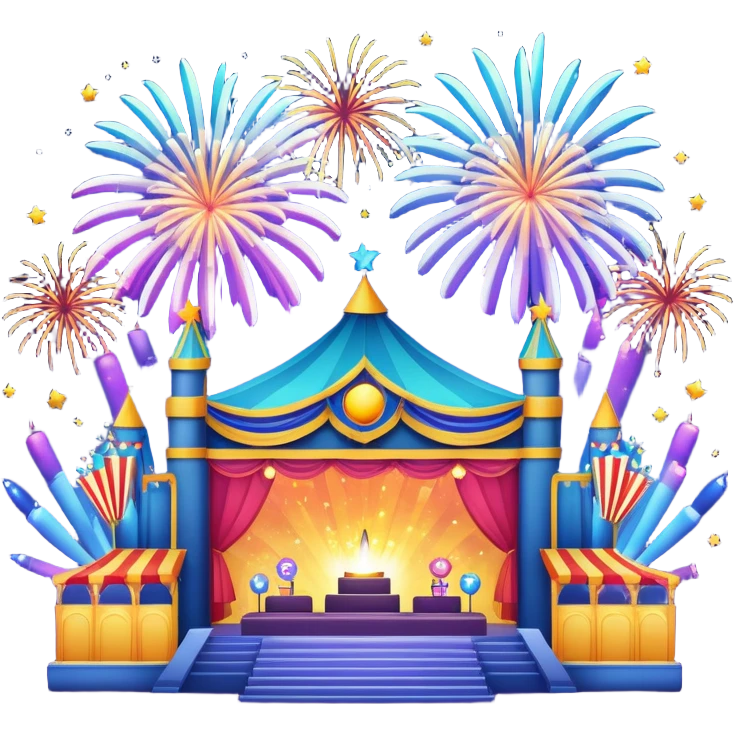emoji festival with fireworks, stage, music, lights emoji