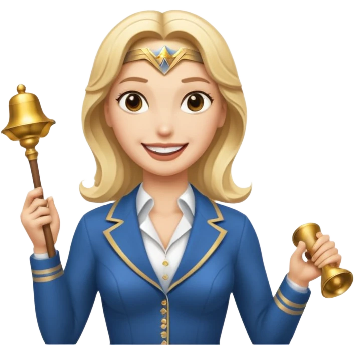 Blonde Wonder Woman holding bell and short white orchestra conductor’s baton  emoji