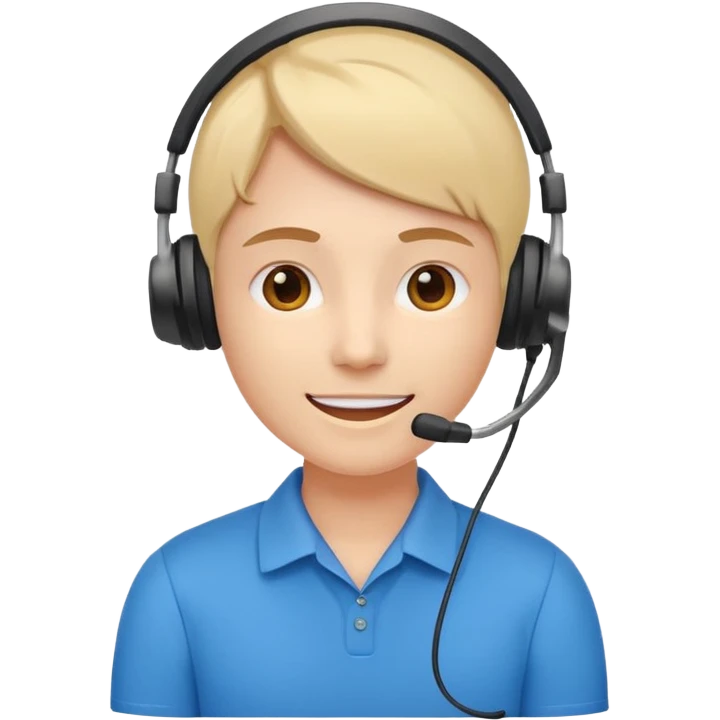 Modern flat emoji of a call center employee, friendly expression, minimalist design, bright colors, white or transparent background. emoji