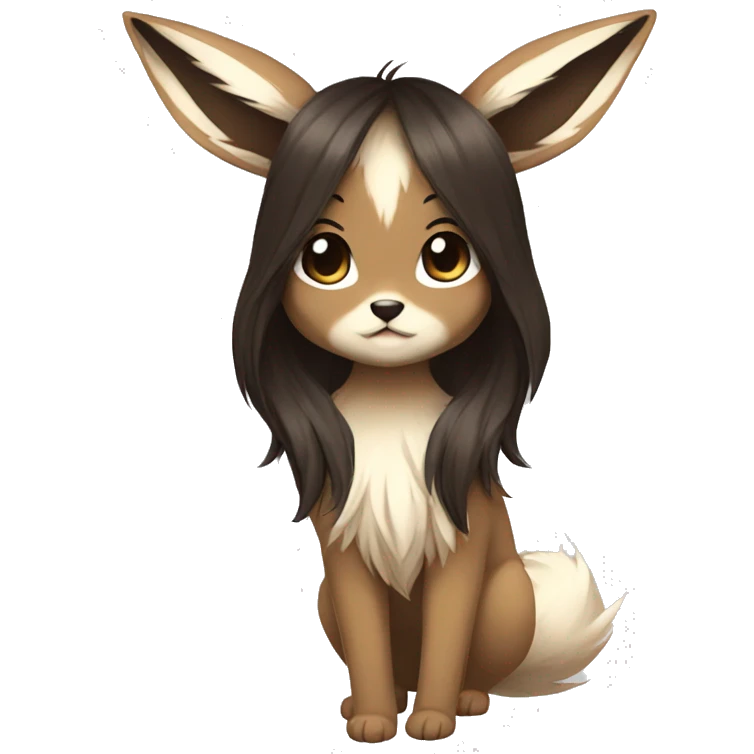 Kawaii Pale Eevee with dark brown long emo hair covering her eyes Full Body emoji