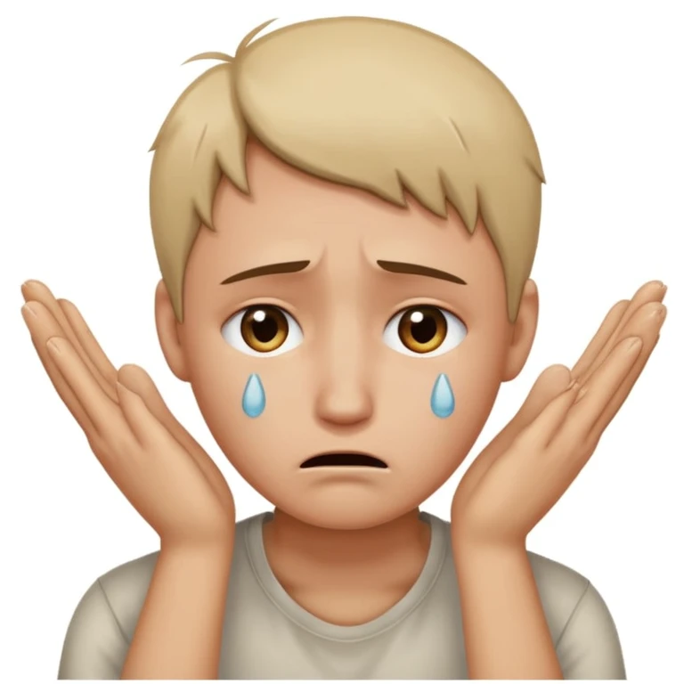 verzweifelte Person, Gesicht mit Tränen, Hände vor dem Gesicht, Emotion: Verzweiflung, neutraler Hintergrund emoji