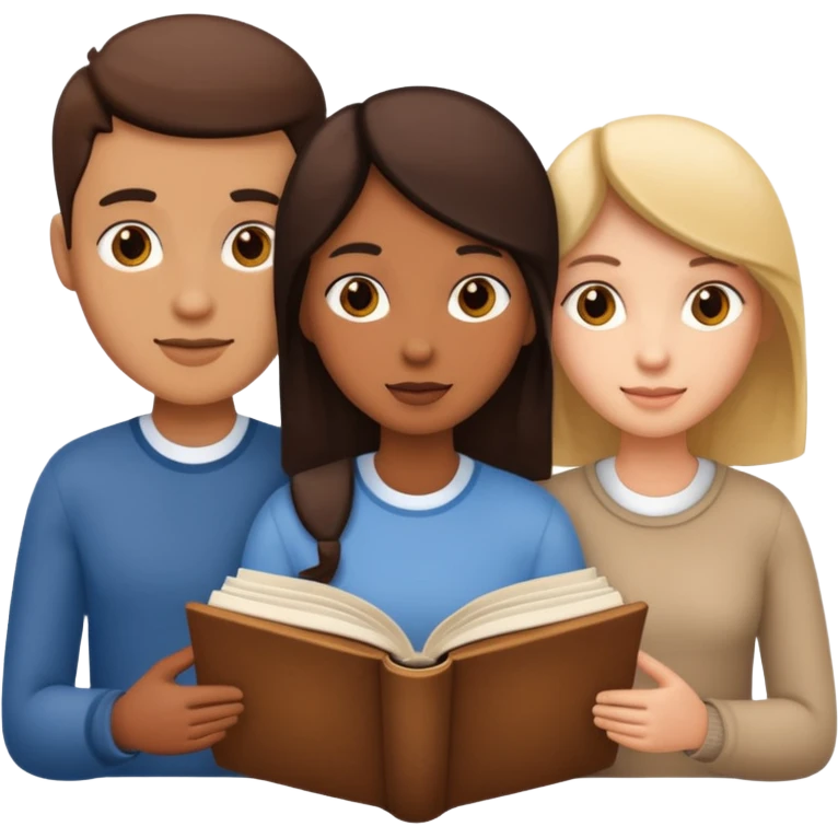 group of three figures inside a book emoji