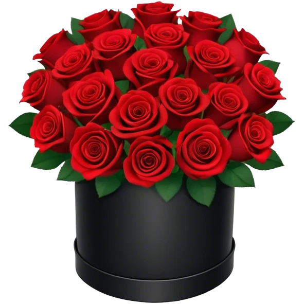 bouquet of 15 red roses in a round black box  emoji