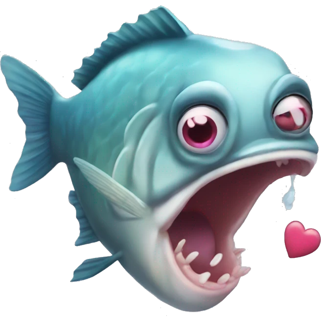 big ugly fish with heart eyes throwing up emoji