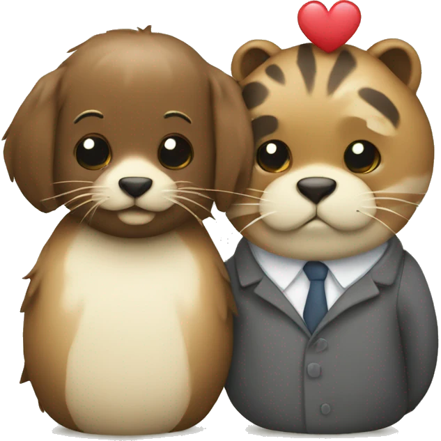 Two different animal couple love with heart emoji