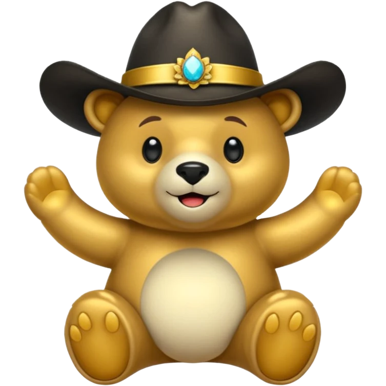 Oso dorado con sombrero elegante y moño negro animatronico feliz emoji