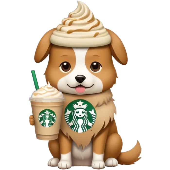 A dog having a Starbucks drinks  emoji