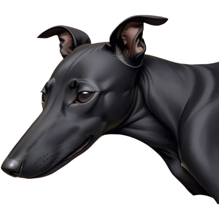 Meme-Worthy Cute Sleeping Black Greyhound Portrait Emoji, Head resting peacefully with a contented smile, showcasing a delightfully slender build and a luxuriously smooth black Fur, eyes shut in a serene nap, Simplified yet hilariously adorable features, highly detailed, glowing with a soft, drowsy light, high shine, relaxed and utterly lovable, stylized with an air of playful laziness, bright and heartwarming, soft glowing outline, capturing the essence of a comically sleepy racer, so meme-worthy it feels like it could instantly become the next viral sensation of adorable slumber! emoji