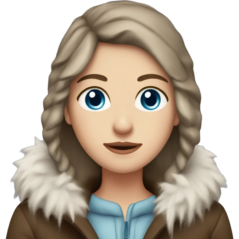 White girl with blue eyes and brown hair with coat on and freezing with icicles emoji