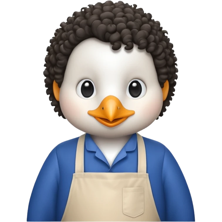penguin with curly hair in blue apron emoji