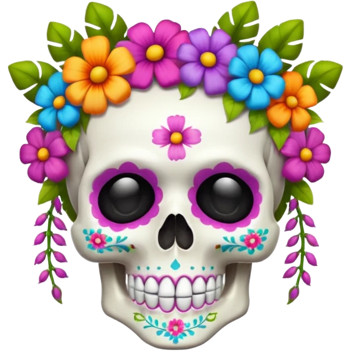 cheerful skull with flowers, visual concept combining happiness and death emoji
