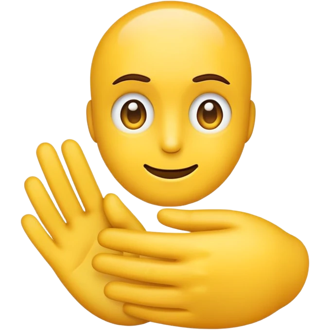 classic yellow emoji face with neutral or serious expression holding out a hand in a no permission gesture emoji
