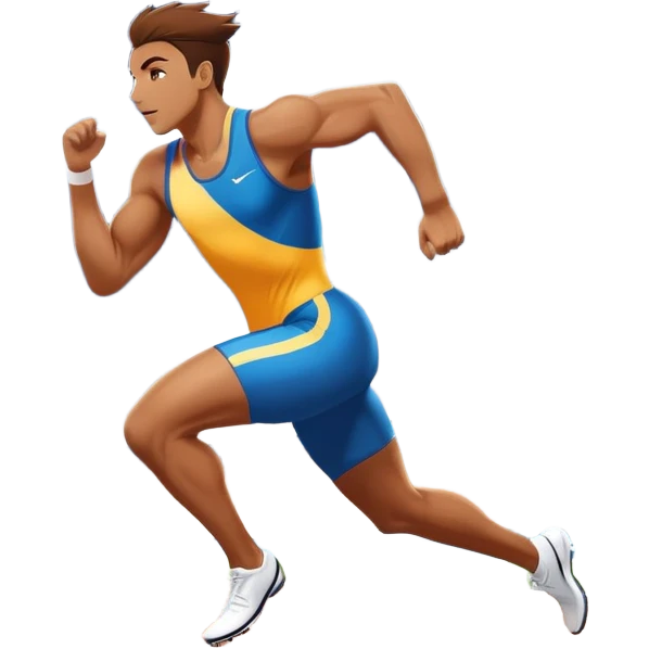 An icon featuring an athlete sprinting on a track, with powerful strides and determination. The background showcases a vibrant stadium with cheering fans, bright lights, and a clear sky. The athlete's motion is dynamic, emphasizing speed and competition. emoji