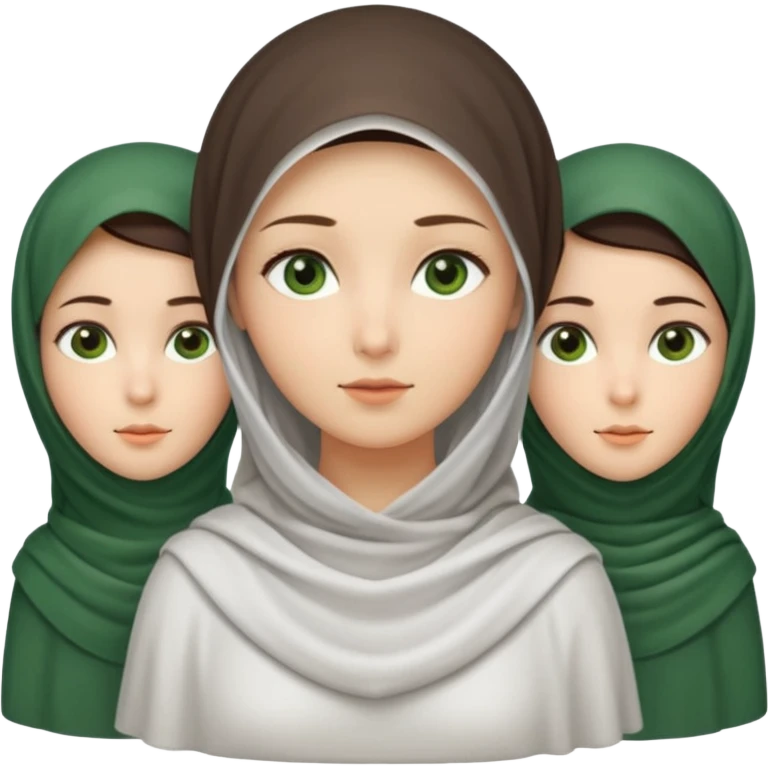 Three veiled girls, one of whom is tall and slightly brunette and has a slightly elongated face, the other is short, her face is oval and she has small eyes, her face is wheat to white, and the last one has an oval face and has beautiful green eyes. emoji