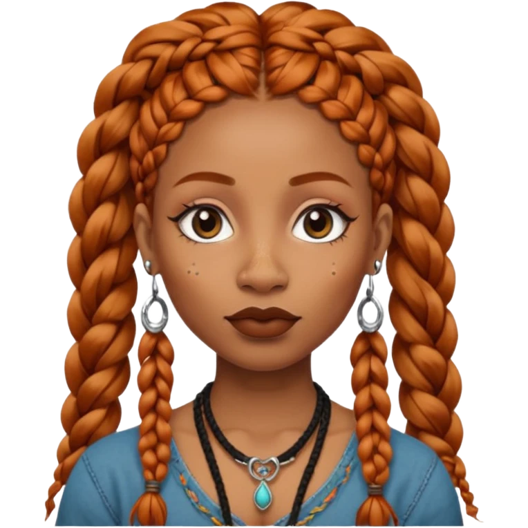 A black female with ginger boho braids and a nose piercing and septum piercing  emoji