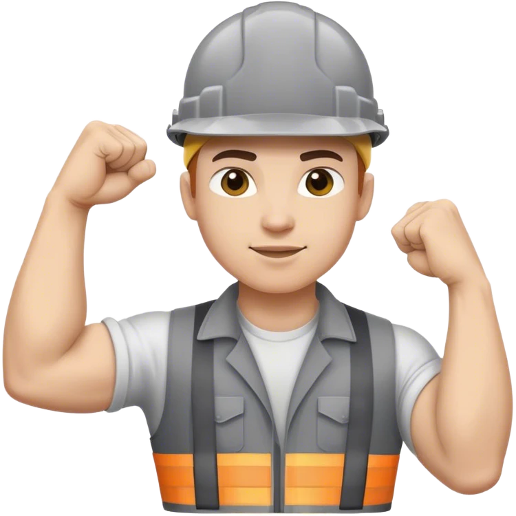 Worker with grey hard hat arm flex emoji