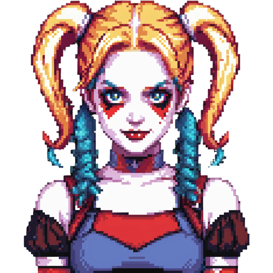 Harley Quinn two-toned hair in pigtails emoji