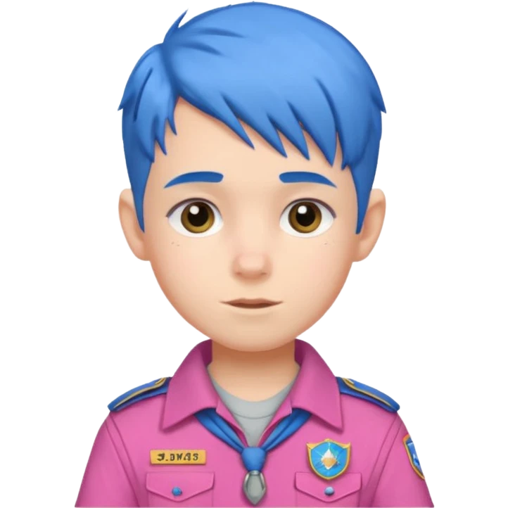 scout boy with very pink scout uniform, blue haired emoji
