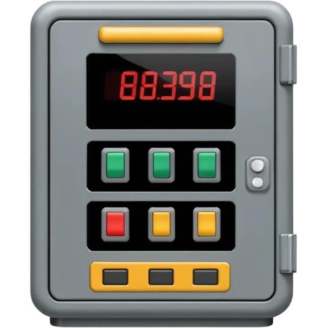 Emoji-style illustration of an electrical control cabinet, flat vector look, bold outlines, minimal details, no background. emoji