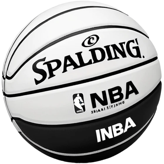 Super minimalist black basketball with minimal white lines, tiny NBA and Spalding text, iOS emoji style emoji