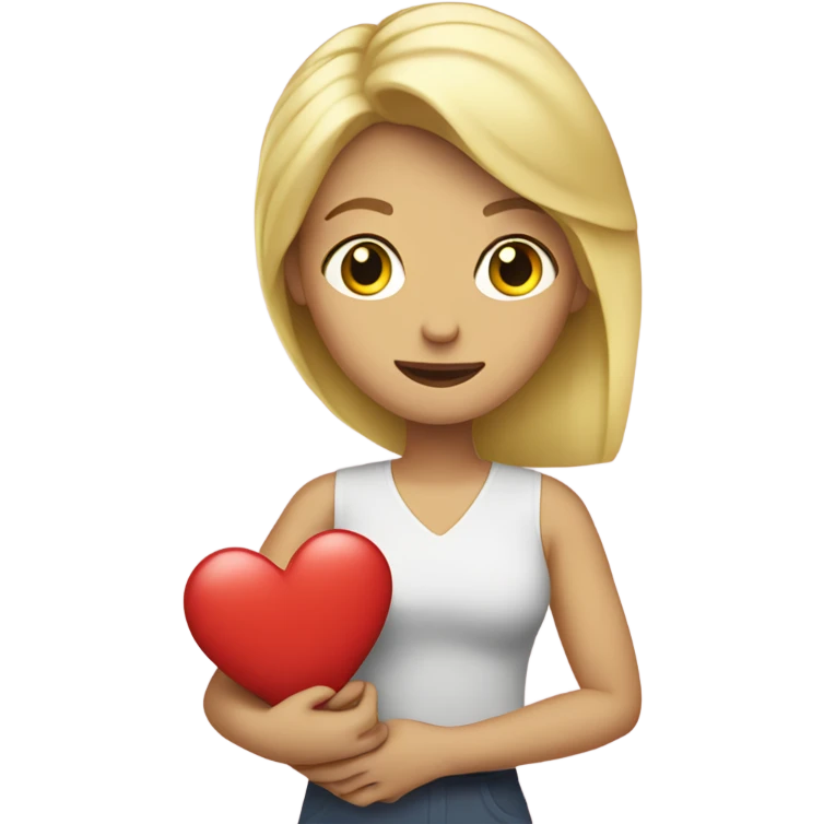 Blonde Mother holds her  big heart in her arm emoji