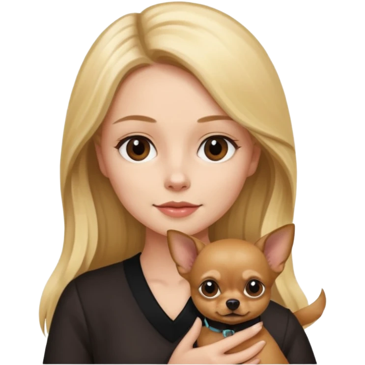 Long Blonde hair woman holding brown and black Chihuahua emoji
