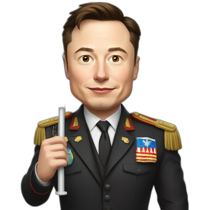 Elon Musk with a Russian flag in his hand emoji