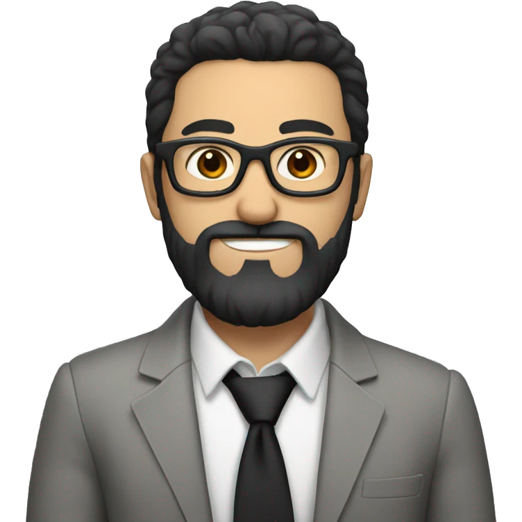 White guy with balck beard and glasses with black hair emoji