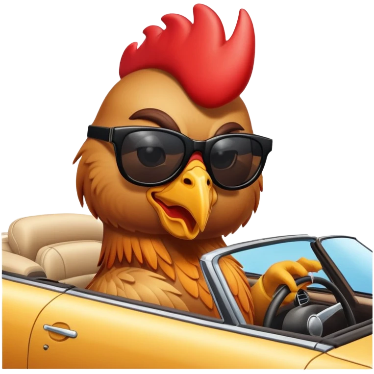 rooster in a convertible car emoji
