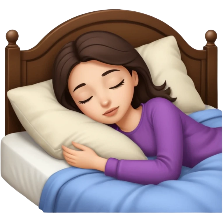Brunette girl in Cozy bed sleeping, pretty eyelashes, light skin emoji