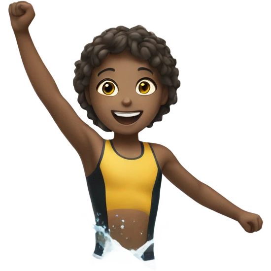 a girl cheering for a boy who is swimming emoji