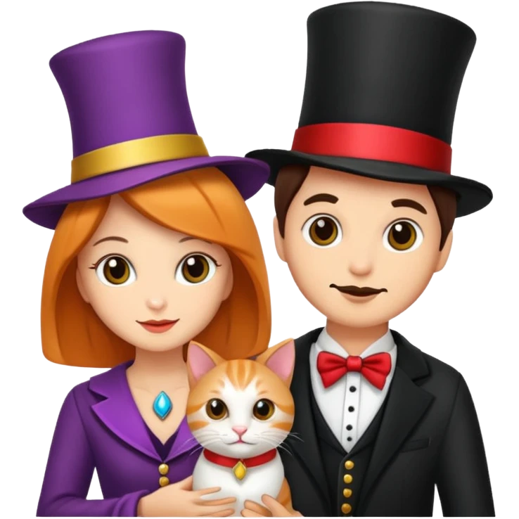 magician couple and their pet cat emoji