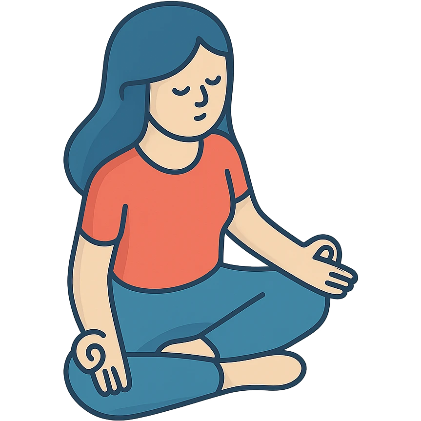 a woman with long hair sitting in lotus pose, meditating with eyes closed, 2D isometric illustration style emoji