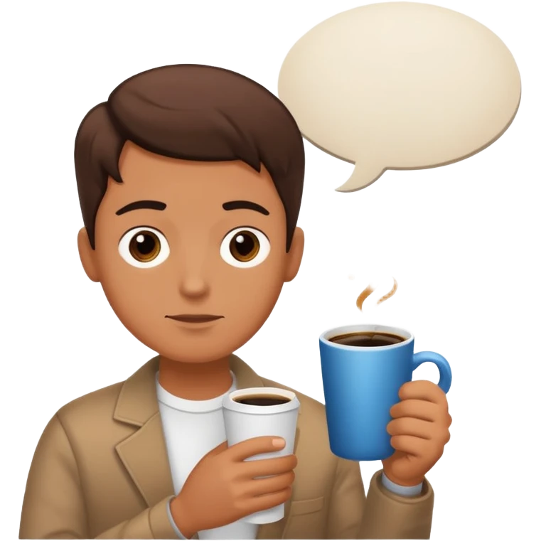 colazione, caffé e un fumetto che fa capire che qualcuno nello sfondo sta parlando emoji