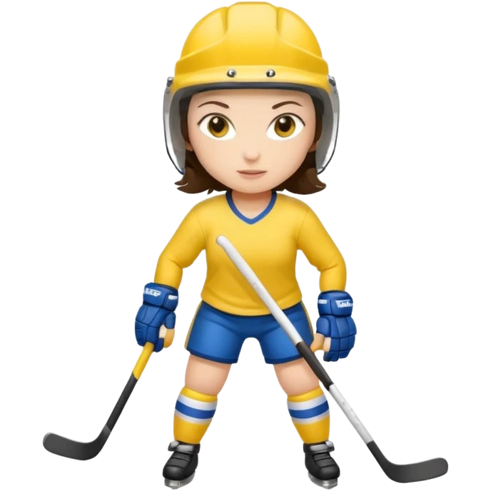 Girl hockey player with yellow jersey full body brunette with helmet emoji