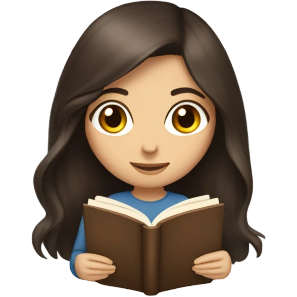 Dark brown hair brown eyes long hair white woman reading a book emoji