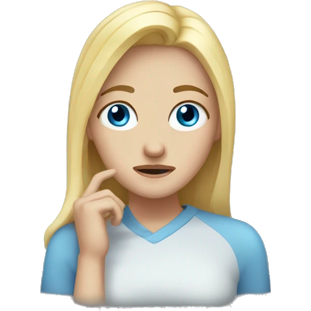 blonde girl blue eyes holding head in pain emoji