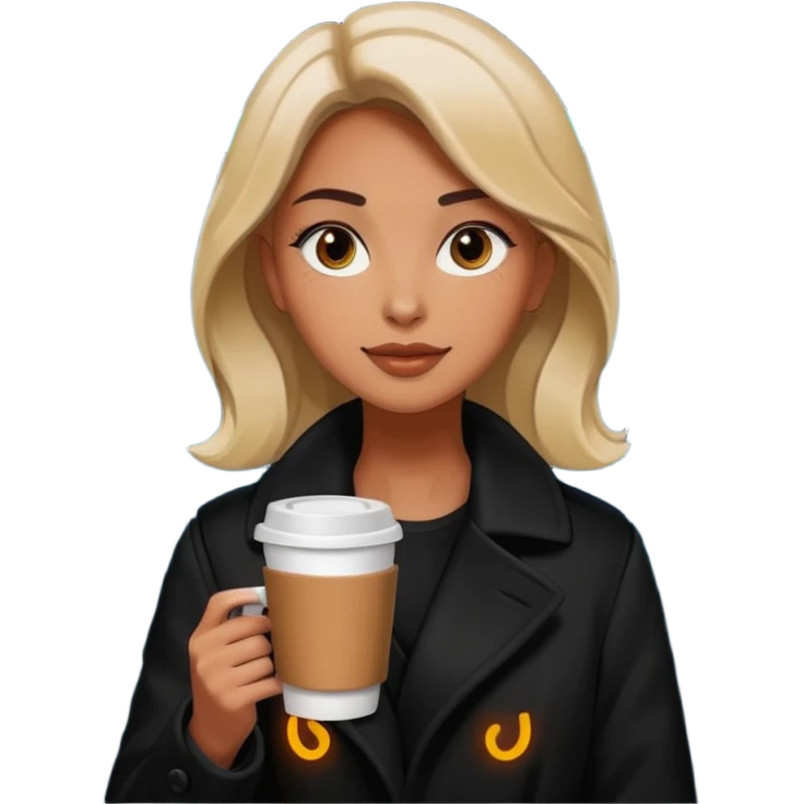 Woman with coffee + neon glow, Midnight Wander. emoji