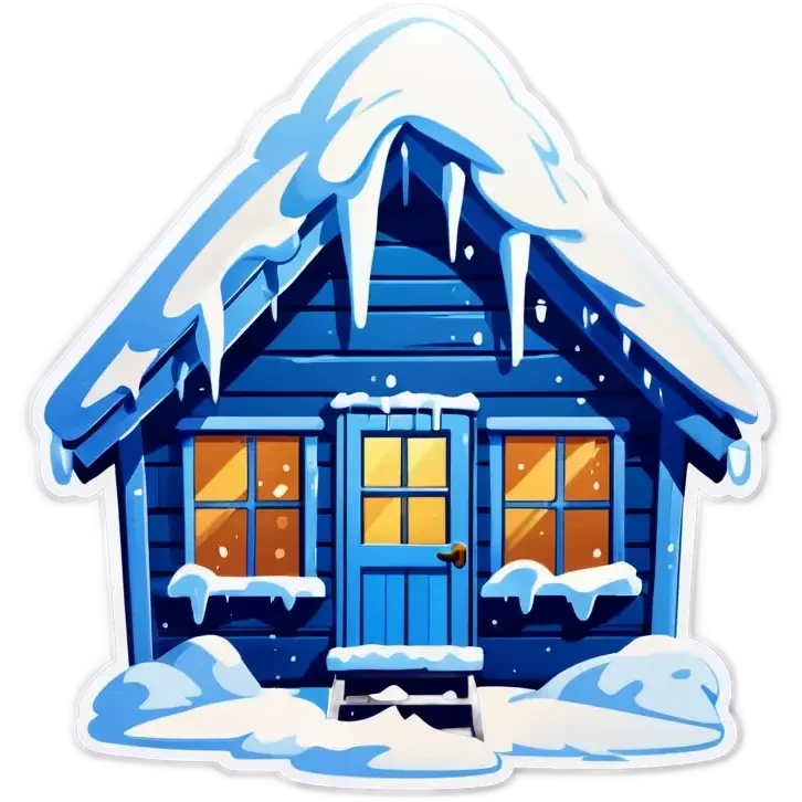 Blue wooden hut, in winter emoji