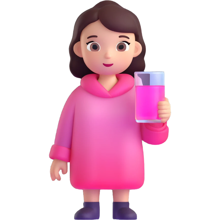 Cute minimalist female character with pink gradient glass effect, transparent background emoji