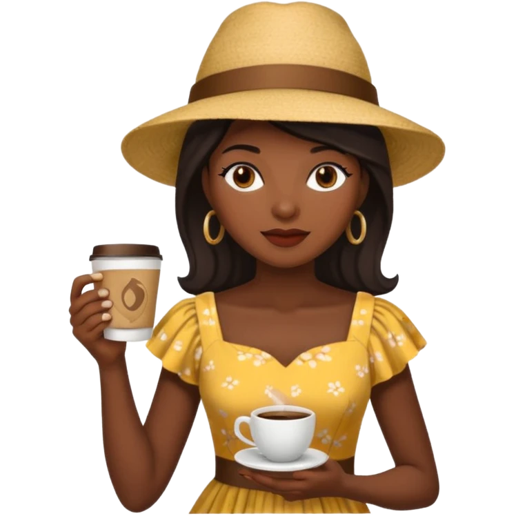 black woman drink coffe with hat dress  emoji