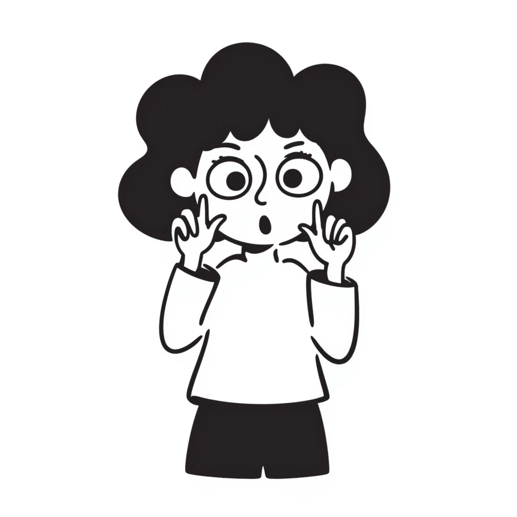 hand-drawn doodle of a person peeking through their fingers, looking scared, sketchy lines emoji