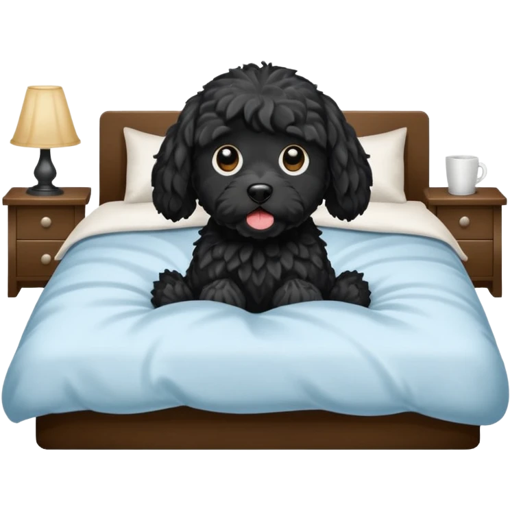Black cockapoo having a fever throwing up in bed  emoji
