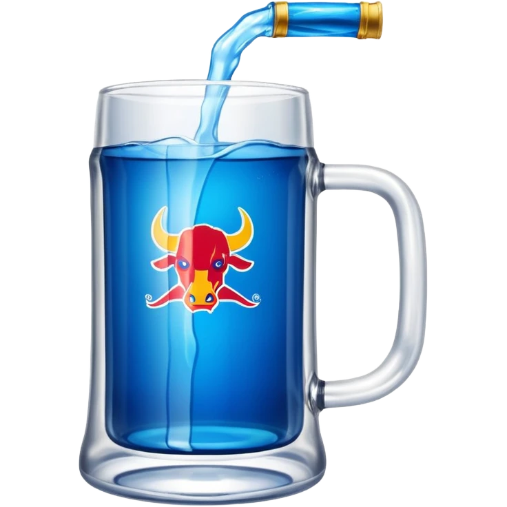 Large clear glass mug similar to beer stein with bright blue liquid inside. Put an upside down redbull can sticking out of the top of the mug only one handle. Put the can partially in the liquid  emoji